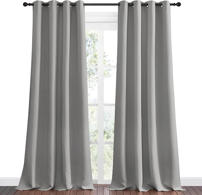 NICETOWN Silver Grey Room Darkening Curtain Panels 102" Long for RV, 55" Width, 2 Panels, Play Room, Studio, Heat Block Out and Keep Warm Drapes Window Treatment Drapes for Doorway Entryway Patio