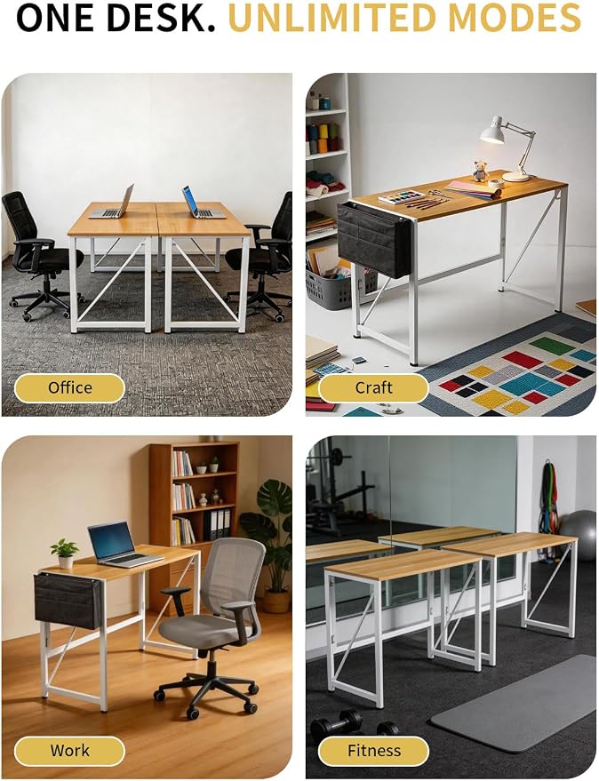 Modern Folding Desk Writing Computer Desk, Beige, 31.5 inch