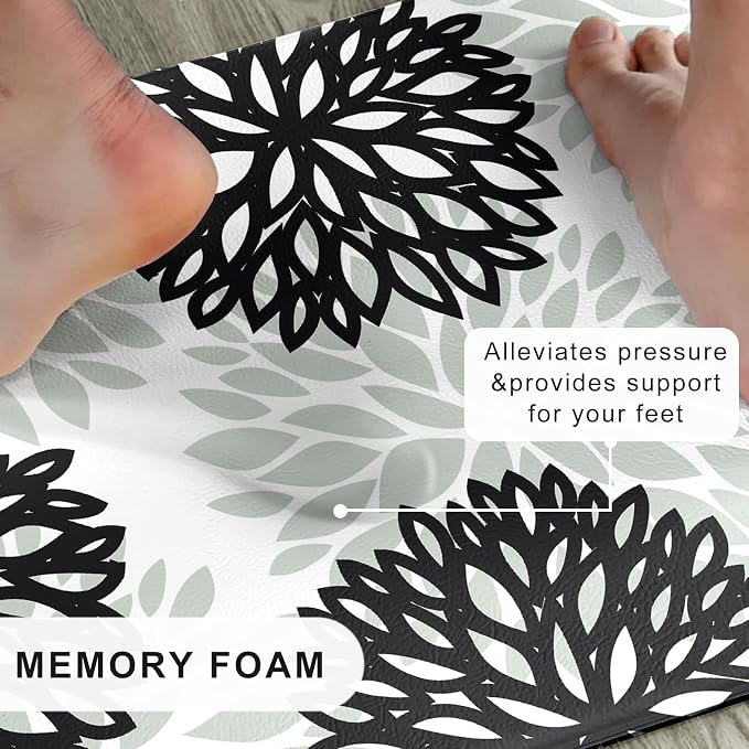 Kitchen Mats Set of 2 Cushioned Anti Fatigue Kitchen Rugs Non Slip Waterproof Runner Memory Foam Kitchen Floor Mat Comfort Standing Mat for Sink, Office, Laundry, Black Gray