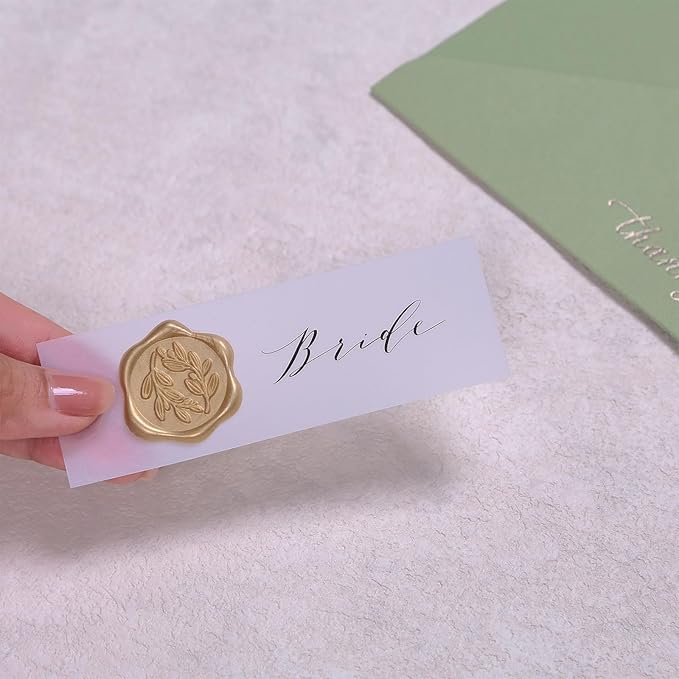 UNIQOOO Wax Seal Stickers - Olive Branch Wedding Invitation Envelope Seal Stickers, 50 Pcs Self- Adhesive Prosecco Metallic Light Gold Stickers, Perfect for Invitation, Christmas, Gift Wrapping