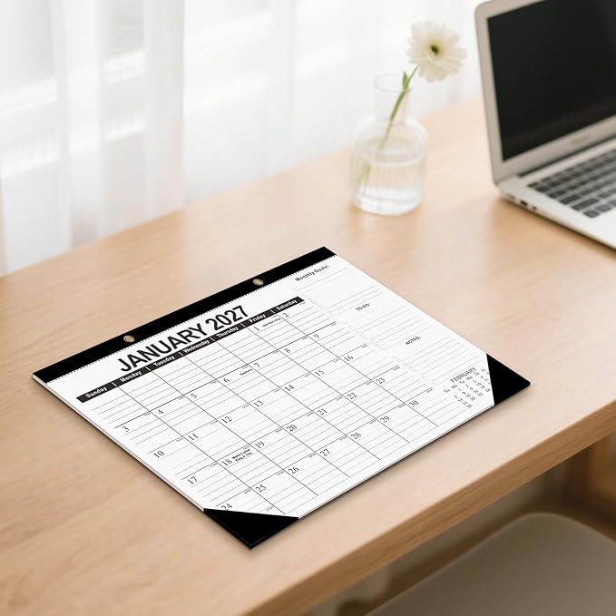 Desk Calendar 2026-2027 - Ougesi 19 Month Desk Top Calendar June 2026 - Dec 2027,17x12 Academic Desk Calendar with Thick Paper, Large Blocks for Home & Office (Black)