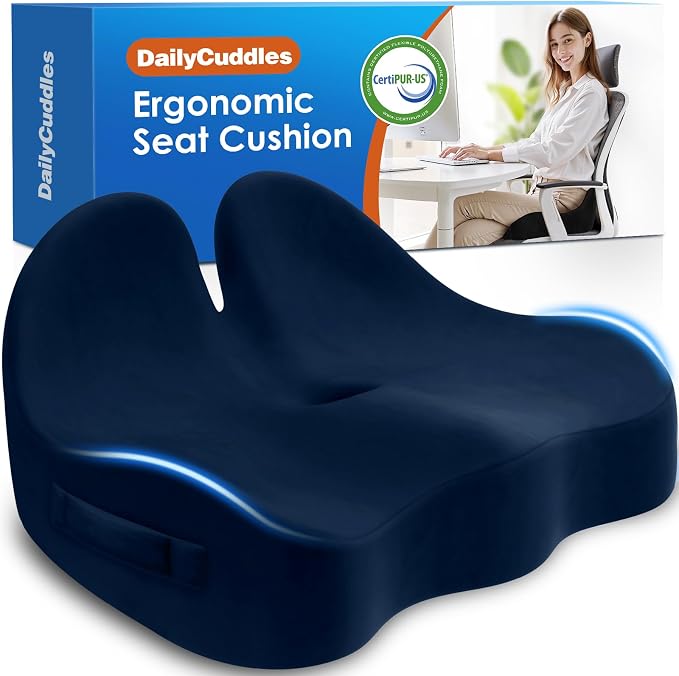 Seat Cushion, Chair Cushions, Memory Foam Office Chair Cushion | Hip & Sciatica & Tailbone Pain Relief, Long Sitting Comfort for Office Chairs/Desk Seats/Wheelchair (X-Large, Blue)
