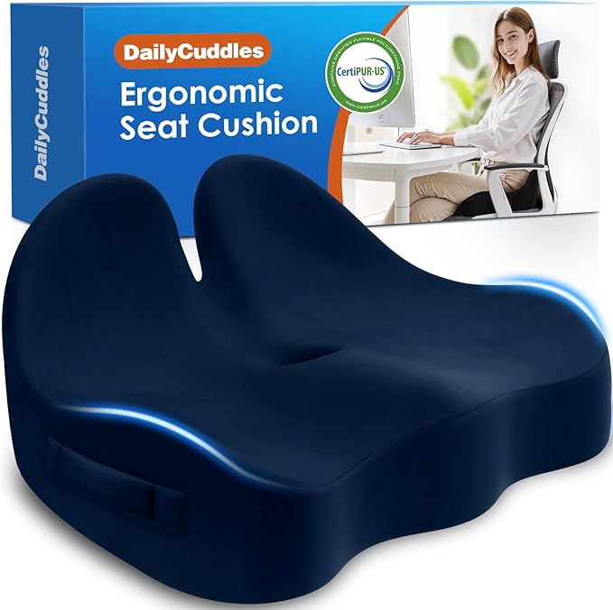 Seat Cushion, Chair Cushions, Memory Foam Office Chair Cushion | Hip & Sciatica & Tailbone Pain Relief, Long Sitting Comfort for Office Chairs/Desk Seats/Wheelchair (Large, Blue)