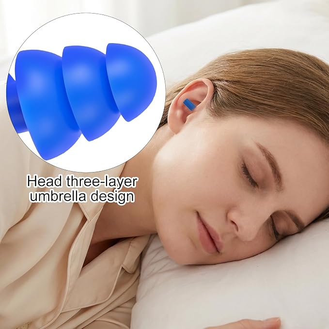 Nogeqi 12 Pairs Reusable Ear Plugs for Sleeping Silicone Earplugs Soft for Swimming Noise Cancelling for Snoring, Concert, Work, Study, Noisy Places (Black Blue Purple)