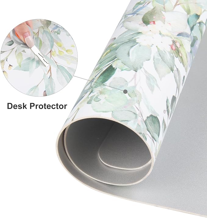 Colorful Star Large Mouse Pad, Green Leaves Waterproof Office Desk Mat, Non-Slip Gaming Mouse Pad, XXL PC Laptop Protector Pads, PU Leather Desk Writing Pads for Office Home, 31.5" x 15.7"
