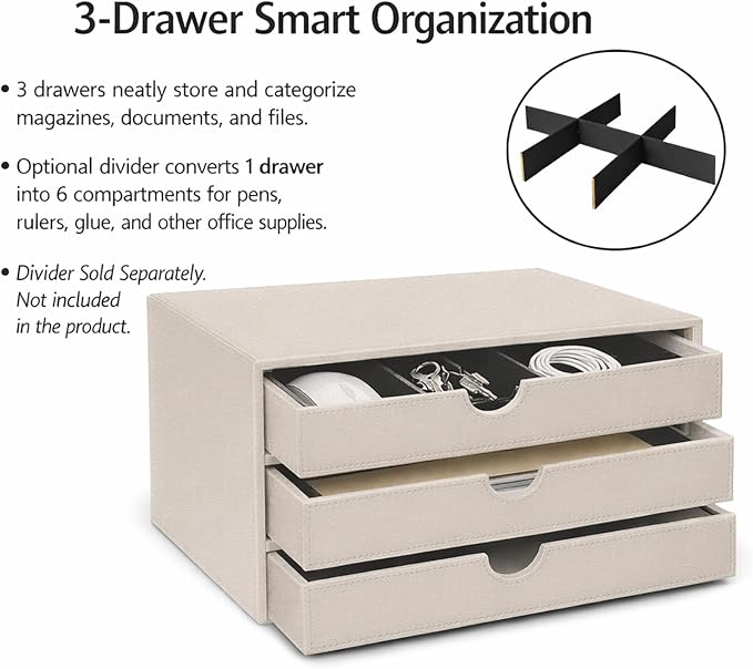 UnionBasic Document Organizer, 3-Drawer File Cabinet Document Storage Box, Office Desktop Filing Organizer, Beige