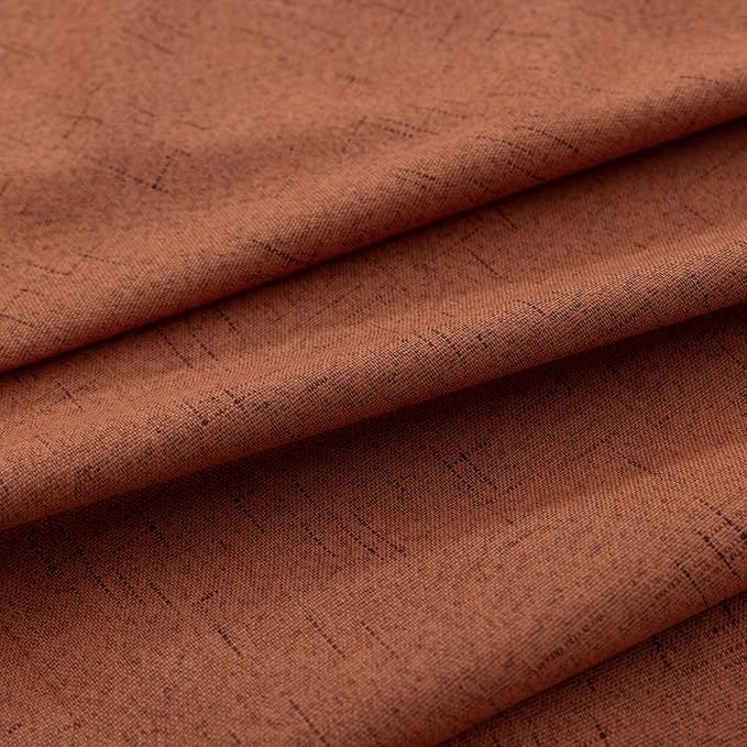 KOUFALL Fall Curtains for Kitchen Window Over Sink,Terracotta Rust Short Blackout Linen Boho Farmhouse Retro Vintage Curtains for Bedroom 45 Inches Long