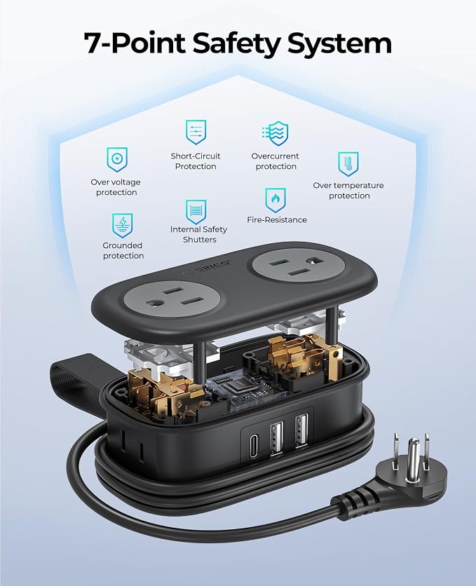 Cruise Approved Travel Power Strip, ORICO 4 Outlets 3 USB Ports (1 USB C) with 4FT Wrapped Short Extension Cord Small Power Strip, Compact for Hotel Travel Essentials ETL Listed-AP3