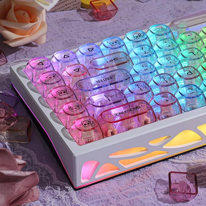 Sunzit Transparent Keycaps-Sunset Purple 125 Keys, MOA Profile Keycap Set, Custom Minimalist Style Keycaps, Fully Backlit Key Cap for MX Switches Mechanical Keyboard