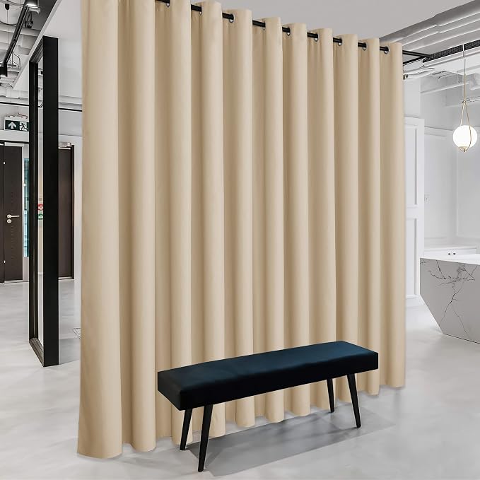 RYB HOME Room Divider Curtains - Extra Wide Blackout Privacy Blackout Room Separator Curtains for Living Room Share Bedroom Party Home Theatre Backdrop Garage, 1 Panel, Beige, 20ft Wide x 7ft Long
