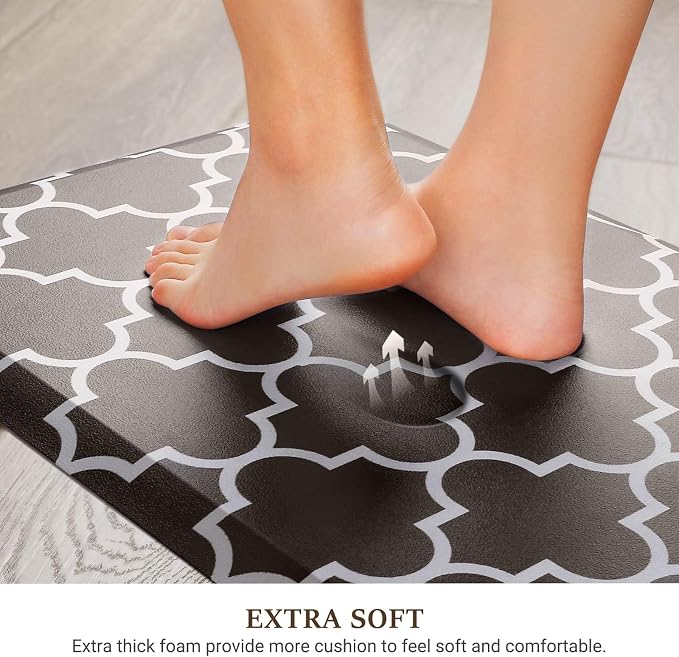 WISELIFE Kitchen Mat Cushioned Anti-Fatigue Rug,17.3"x 28",Non Slip Waterproof Kitchen Rugs Heavy Duty PVC Ergonomic Comfort Mat for Floor Home, Office, Sink, Laundry, Chocolate