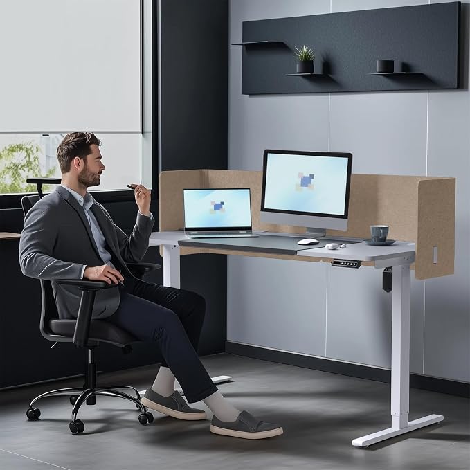 Desk Privacy Panel,2PCS L-Shaped Clamp-On Office Desk Divider,2-in-1 Adjustable Acoustic Desktop Partition Or Under Desk Modesty Panel,for Office,Home,Felt(Dark Camel, 47.2" x 17.7")