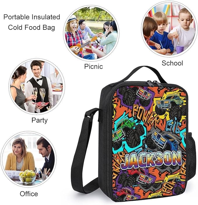 Personalized Cars Toddler Backpack with Name Custom Kids School Backpack for Boys Back to School Supplies Customized Name Schoolbag Bookbag and Water Bottle Cup&Pencil Pouch for Preschool Elementary