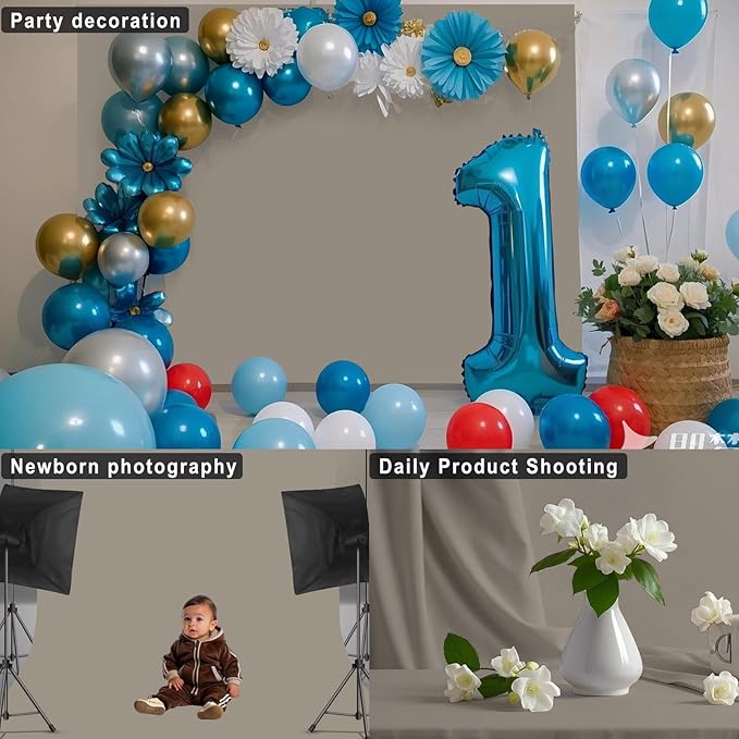 Grey Backdrop for Photoshoot, Professional Photo Backdrop Background Curtain for Product Photography, Portraits, Wedding, Party, Live Streaming Video Recording 8X10 FT