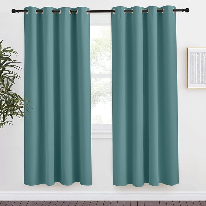 NICETOWN Blackout Drape for Nursery, Sea Teal, Single Panel, 55 by 78-inch, Home Fashion Thermal Insulated Blackout Room Darkening Curtain/Drapery with Ring Top