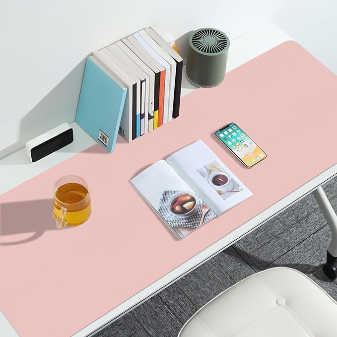 Leather Desk Pad Mat, Long Mouse Pads for Desks Non-Slip, Pink Desk Mat Large, Waterproof Computer Mat Desktop Protector for Office/Study/Home/Decor (47.2" x 16.9")