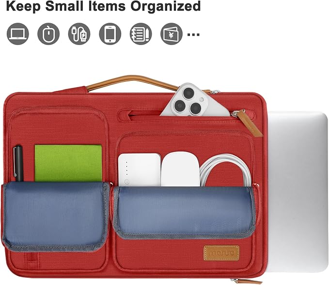 MOSISO 360 Protective Laptop Case 13.3 inch, 13-13.3 inch Laptop Sleeve Compatible with MacBook Air/Pro 13 / Pro 14,HP Dell Acer ASUS,Side Open Carrying Case with 4 Zipper Pockets&Handle, Red