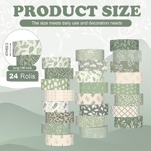 Gueevin 24 Rolls Watercolor Floral Washi Tape Set 15 mm Seasonal Flower Decorative Washi Tape for Craft Arts DIY Scrapbook Journaling Supplies Gift Wrapping(Greenery)