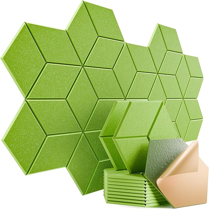 12 Pack Self-Adhesive Acoustic Panels 12" X 10" X 0.4" - Sound Proof Foam Panels with High Density, Y-Lined Design, Flame Resistant, Absorb Noise and Eliminate Echoes(Olive Drab)
