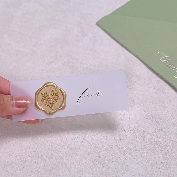UNIQOOO Wax Seal Stickers - Eucalyptus Wedding Invitation Envelope Seal Stickers, 100 Pcs Self- Adhesive Prosecco Metallic Lignt Gold Stickers, Perfect for Invitation, Christmas, Gift Wrapping