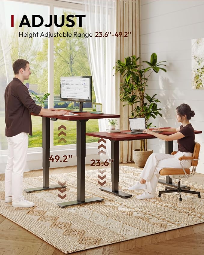 SANODESK Standing Desk with Dual Motor, 3-Stage Lifting Column, Handset with 3 Preset and Sit-Stand Reminder - 60 inch One-piece Mahoney Desk/Black Frame, Height Adjustable Desk for Home and Office