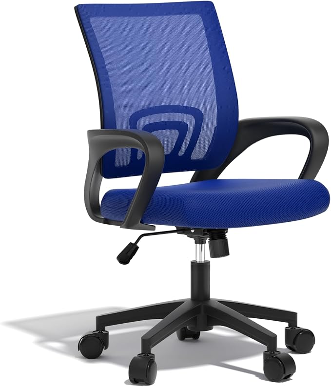 Ergonomic Mesh Office Chair, Heavy Duty 330 Lb Capacity 24 Pack, Blue | Mid-Back Desk Chair, Rolling Wheel, Breathable Mesh Backrest & Lumbar Support, Adjustable Height, Sponge Seat for Home Office