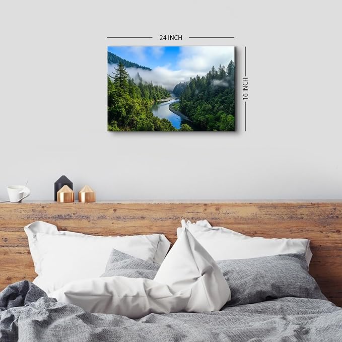 Nature Mountain Landscape Wall Art USA California National Parks Photography Wall Decor Yosemite Valley Green Forest Canvas Painting Contemporary Framed Posters Artwork Office Home Decorations 16x24"