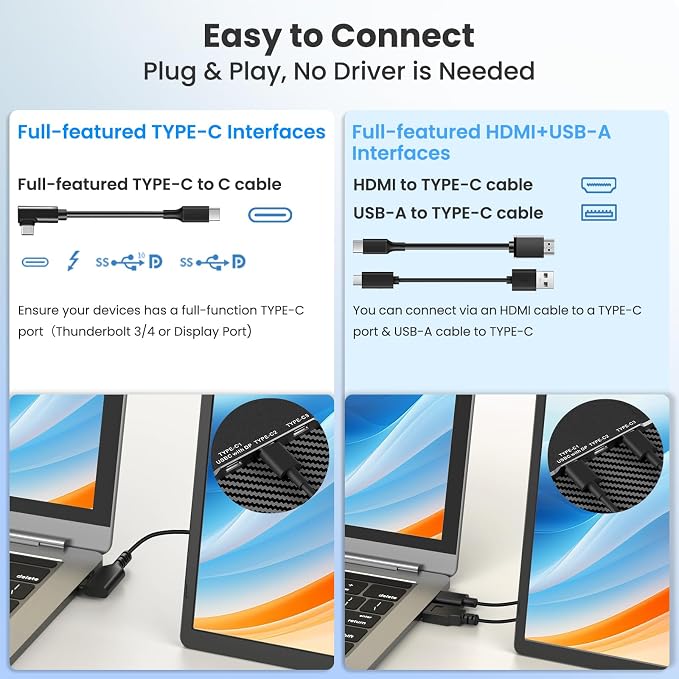 Redalf 16" Portable Monitor, 1200P FHD Ultra Slim Laptop Screen Extender, 360°Rotating Detachable Stand, Plug & Play Travel Dual Monitor for Laptop/Wins/MacOS/Phone