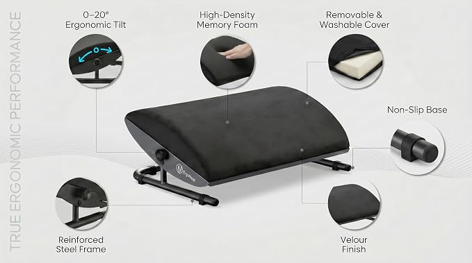 Under Desk Foot Rest – Adjustable Ergonomic Foot Rest with Steel Frame & Memory Foam Cushion, Soft Velour Finish for Superior Comfort, Designed to Improve Posture & Relieve Leg Pressure | ErgoNest™
