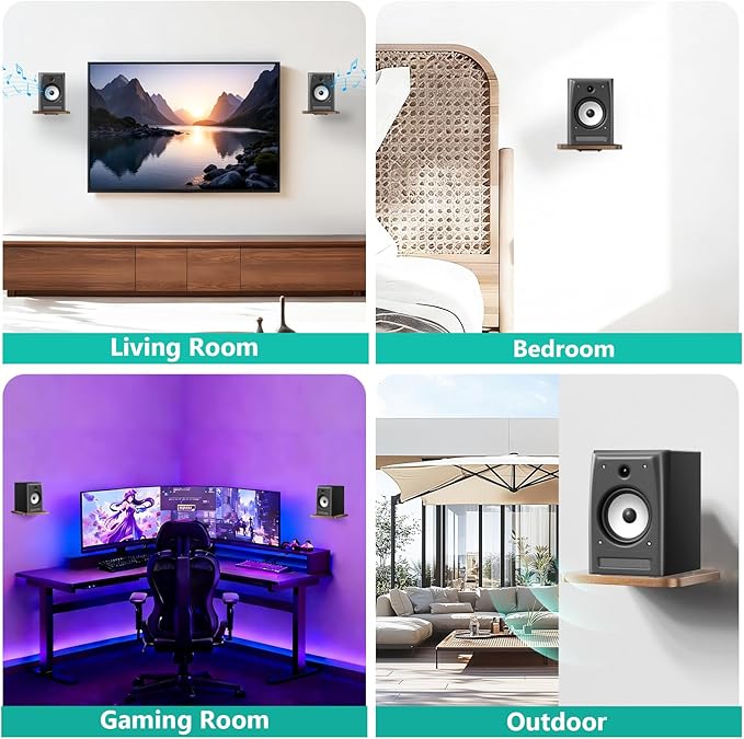 WALI Speaker Wall Mount, Heavy Duty Bookshelf Speaker Floating Wall Shelves, Surround Sound Speakers Stand for Living Room, Home Theater and Gaming Room, Holds up to 55 Lbs, (SWM302), 1 Pair, Wood