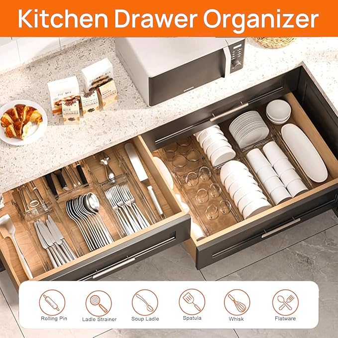 Acrylic Drawer Dividers for Clothes, Adjustable 11–20 Inch Expandable Deep Dresser Drawer Dividers, Clear Drawer Separators for Baby Clothes, Underwear, Kitchen, Office & Home Storage