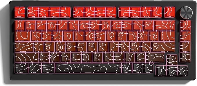 dagaladoo Red Black Topographic keycaps Line Backlit keycaps Shine Through Keyboard Keys Side Printed Key caps Cherry Profile keycap Set for 61/64/66/68/71/75/84/87 Mechanical Keyboards