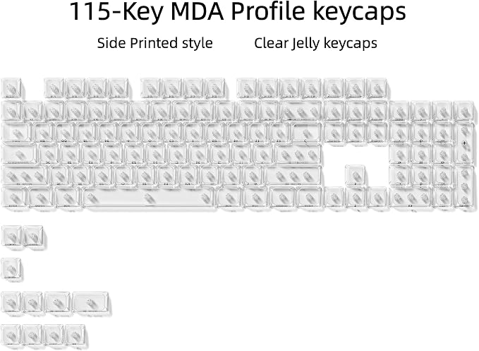 dagaladoo Clear keycaps,Transparent Keyboard keycaps,Jelly Key caps Set,Shine Through keycap，MDA Profile Keyboard caps for Mx Switches Mechanical Keyboard(White,Side Printed)