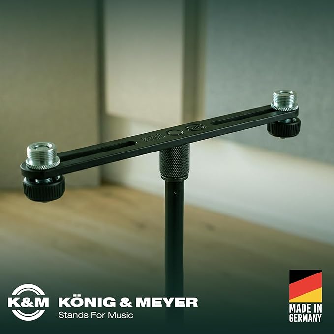 K&M König & Meyer 23550.500.55 Microphone Bar | Adjustable Positioning for Two Mics or Booms | 5/8“ Thread Stand Connector | Professional Choice Made in Germany Black