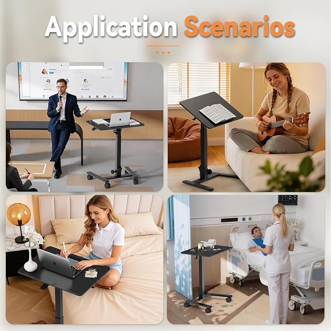Monomi Mobile Folding Desk 25.6 Inch, Small Sit-Stand Height Adjustable Rolling Laptop Desk, Space-Saving Portable Desk with Wheels for Home Office Craft & Study, Black