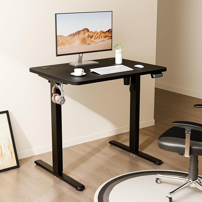 Small Standing Desk, 32"x24" Height Adjustable Sit-Stand Office, Black | Electric Adjustable Standing Desk, Sit to Stand Computer Office Desk with Splice Board, Memory Preset, Lifts 28.7''-46.5"