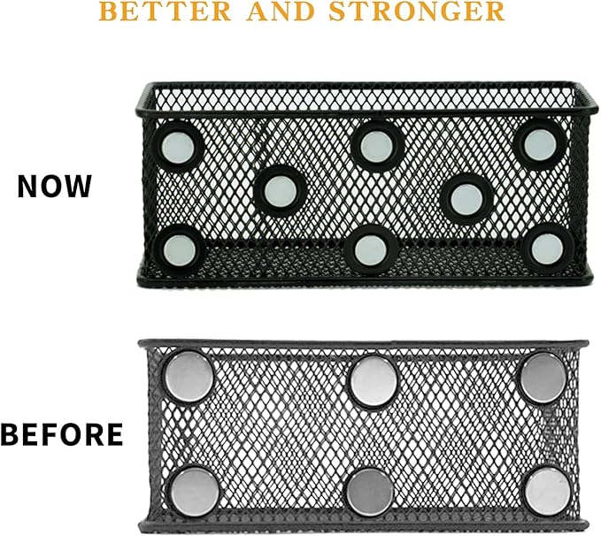 Neudeco Magnetic Locker Organizer and Accessories, Wire Mesh Magnetic Storage Basket, Magnetic Holder for Dry Erase Markers, Strong Magnet Pen Holder for Fridge School, Pack of 3, Black