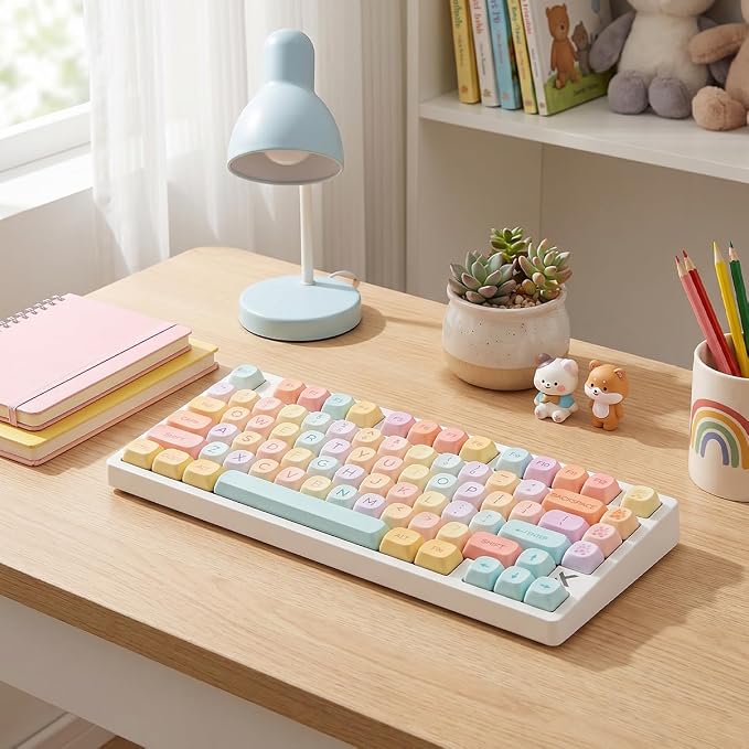 PBT Keycaps 131 Keys MOA Profile Keycaps, Macaron Cute Keycap Dye-Sublimation Custom Candy Keycap Set for Cherry Gateron MX Switches Mechanical Keyboards