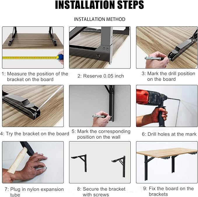 WALMANN 24" Folding Shelf Brackets, Heavy Duty Collapsible Brackets for Shelves Wall Mounted Hinges Space Saving Folding Bracket for Table Bench