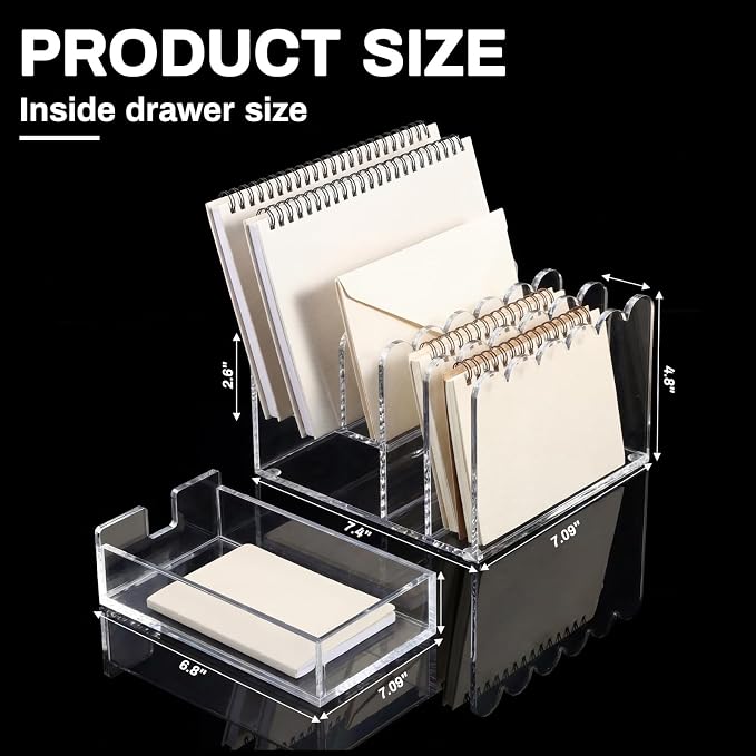 Xuhal Scalloped Acrylic Mail Organizer Holder with Drawer 5 Compartments Clear Document Sorter for Desk Bill Filling Envelope Holder Office, Home, School Organization