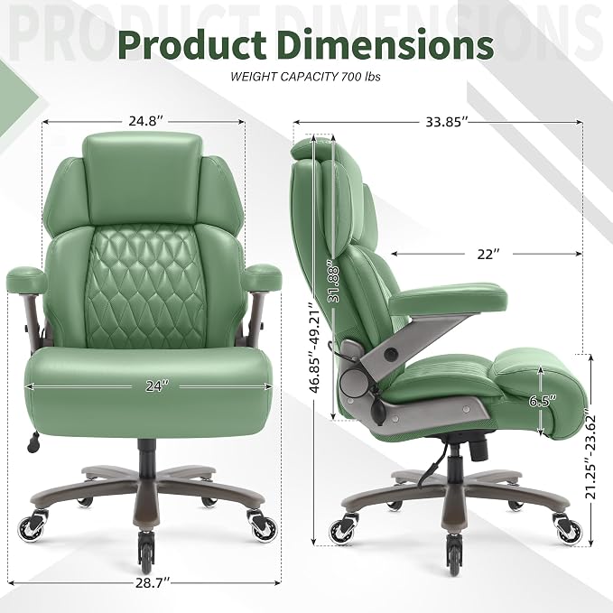 Big and Tall Office Chair 700lbs, Ergonomic High Back Computer Desk Chair | Adjustable Headrest&Lumbar Support, 3D Flip Arms, Large Wheels, Heavy Duty Metal Base, Thick Padded Wide Seat Executive Chair