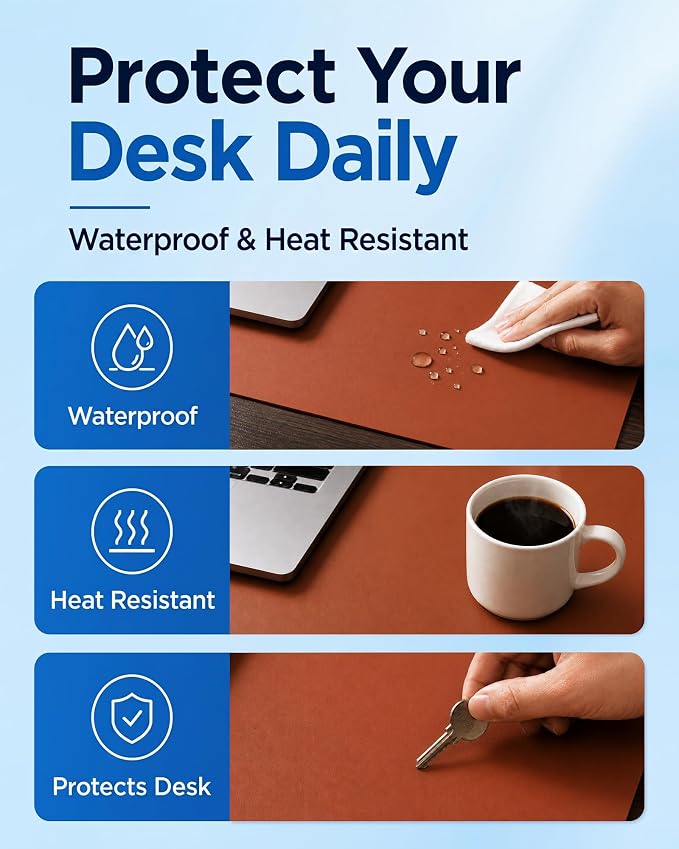 Aothia Dual-Sided Desk Mat - Leather & Cork Desk Protector, Large Mouse Pad & Writing Pad for Office/Home, Maple Brown (37.8"x17")