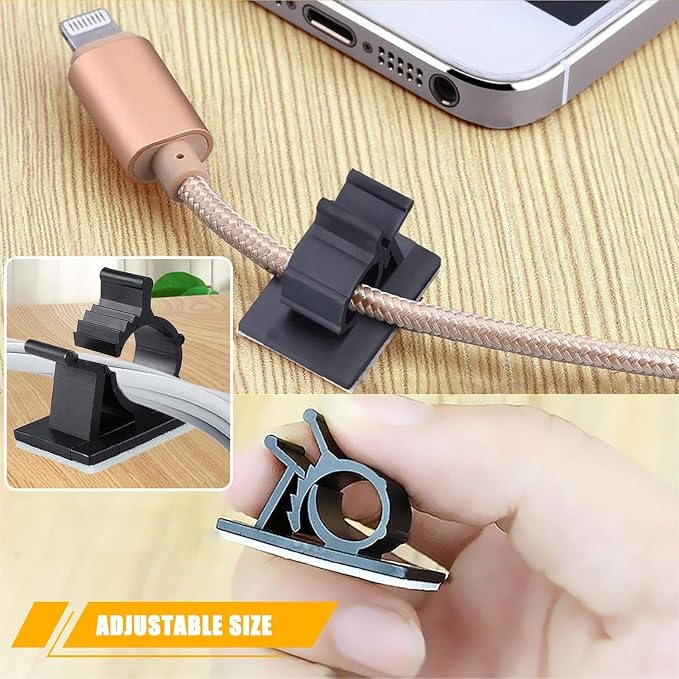 Viaky 30Pcs Black Adjustable Cable Clips,Adhesive Wire Management Clips | Reusable Buckle Self-Adhesive Wiring Fixing Nylon Bracket Wire Management Suitable for 0.3 Inch Diameter(8mm) Cable