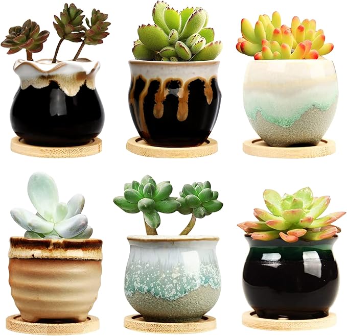 2.1 Inch Succulent Pot with Drainage,Planting/Flower Pots,Small Planter for Mini Plant Ceramic Flowing Glaze Base Serial Set with Holes