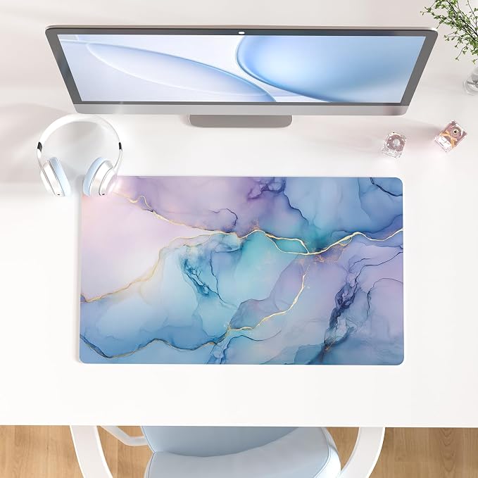 QIYI PU Leather Large Mouse Pad, Waterproof Desk Mat, 23.6" x 13.8", Fluid | Extended Size Gaming Mousepad, Faux Leather Desk Pad, Desktop Writing Pads for School Office Home, Abstract Fluid Art