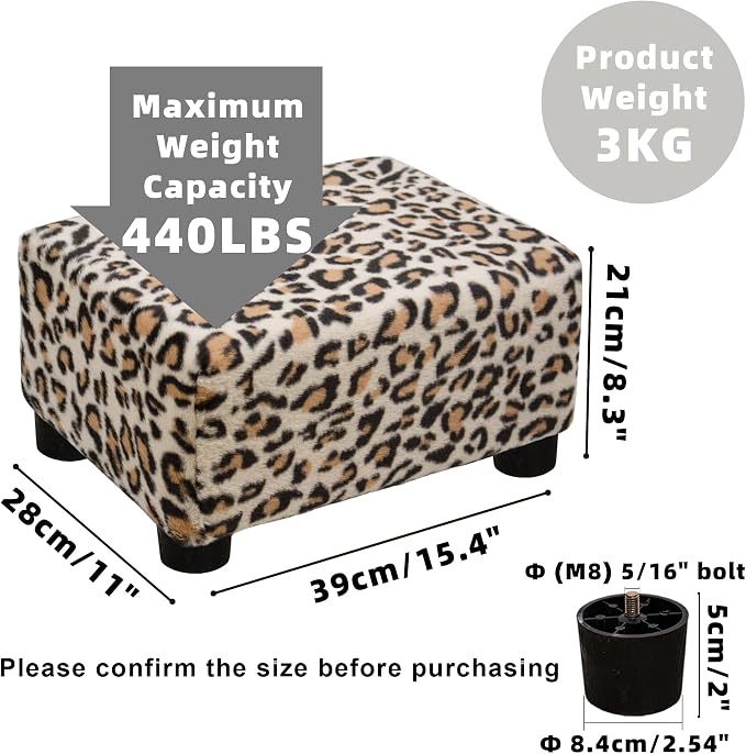 CAROLMADE Small Foot Stool Ottoman Footstool with Legs Under Desk Footrest for Living Room Bedroom and Office, Faux Fur Beige