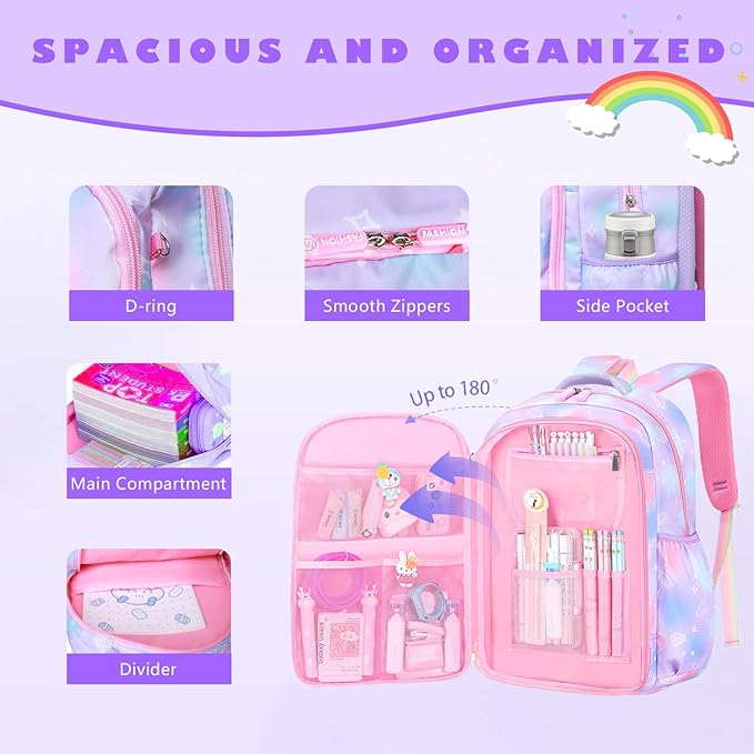Kids backpacks for girls, bookbag for girls backpack back to school supplies for Kid, school backpack for girl Elementary School Student(Purple Single bag)