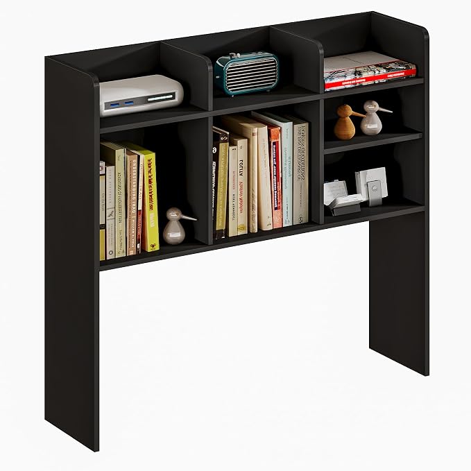 ChooChoo Desk Hutch Dorm, Desktop Bookshelf with 7 Shelves | Desktop Shelf, Bookshelf Storage for College Dorm Office Home, Black