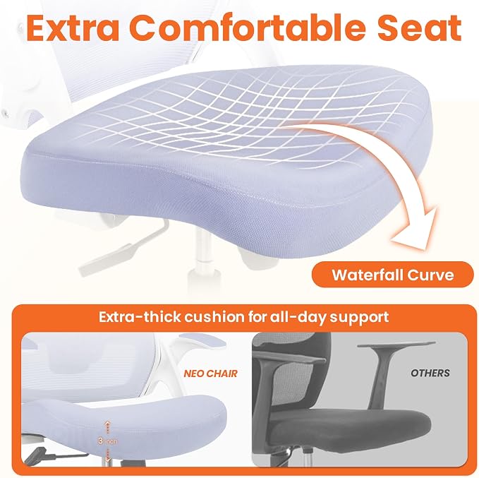 NEO CHAIR Office Desk Chair Gaming Computer High Back Support Mesh Comfy Seat with Adjustable Ergonomic Headrest Lumbar Rolling Flip-up Armrests and Wheels (Purple)
