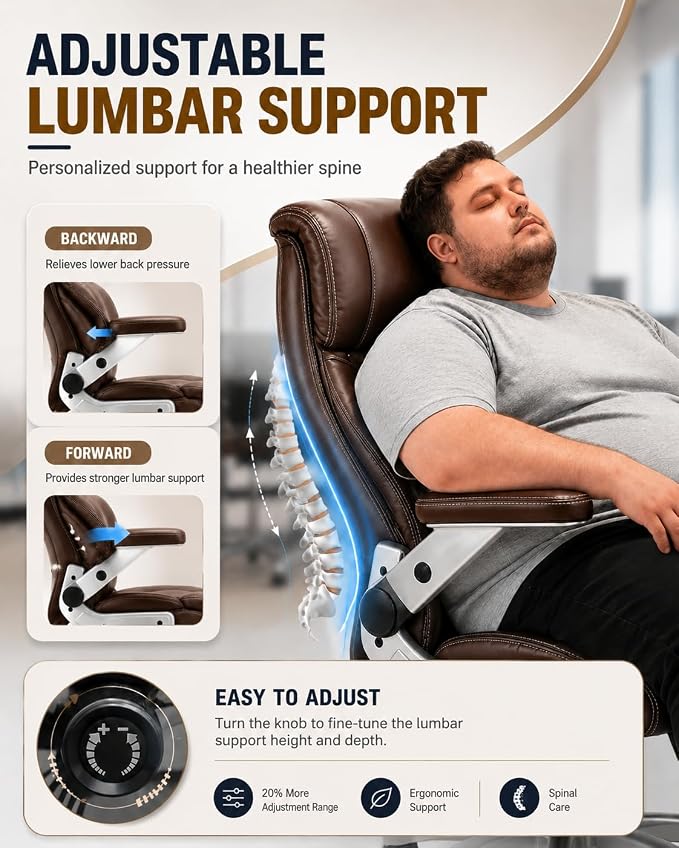 800lbs Big and Tall Office Chairs with 5D Flip Arms | Heavy Duty Desk Chair with Adjustable Lumbar Support, Office Chairs with Quiet Rubber Wheel and Extra Wide Seat
